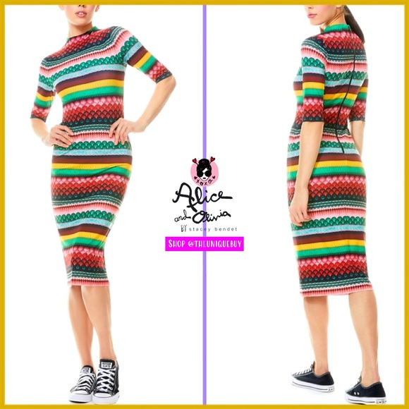 Alice + Olivia Delora Boho Geo Gorgeous Fitted Cocktail Dress